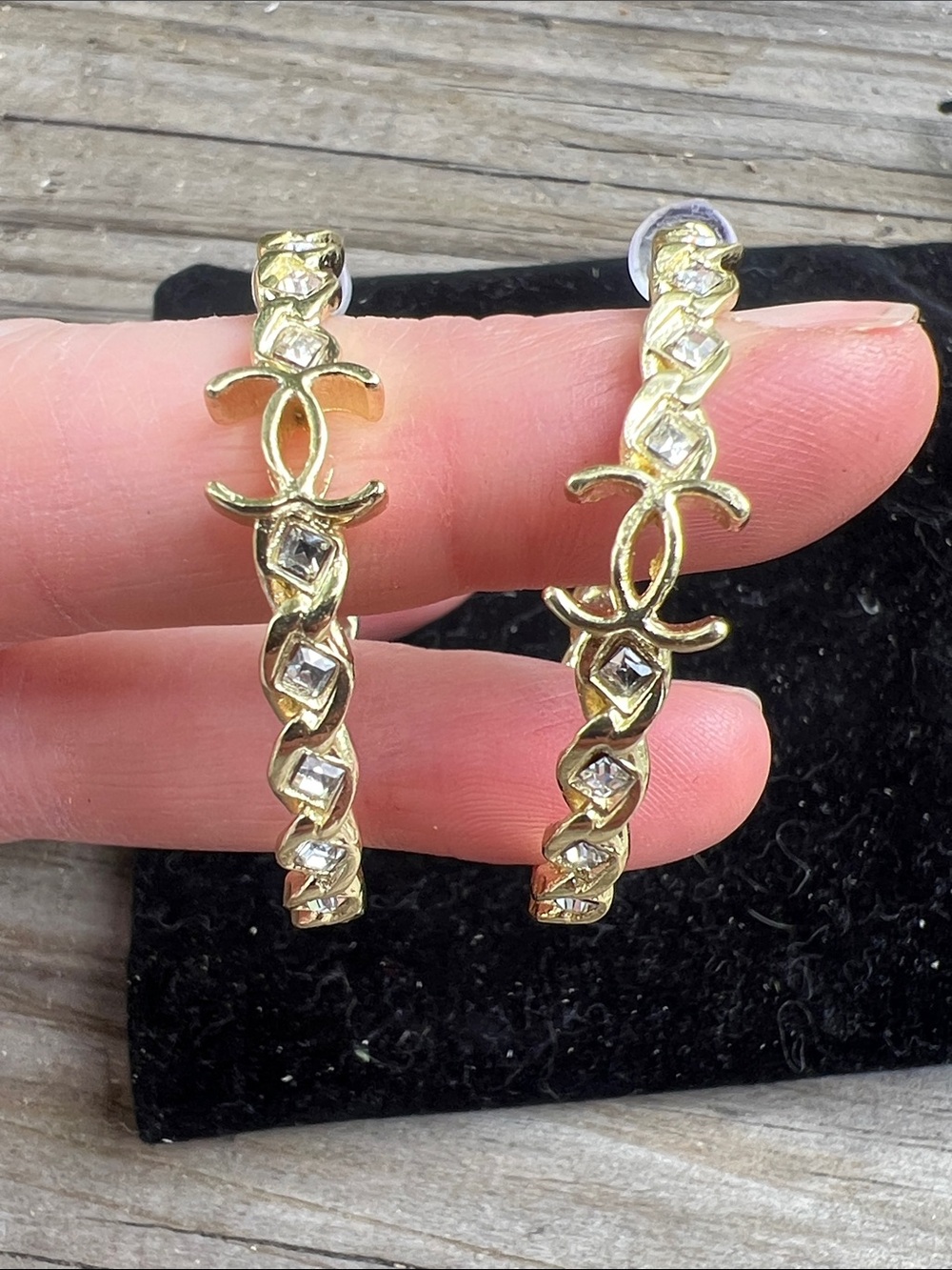 CHANEL Gold-Tone Hoop Earrings with Crystal Accents
